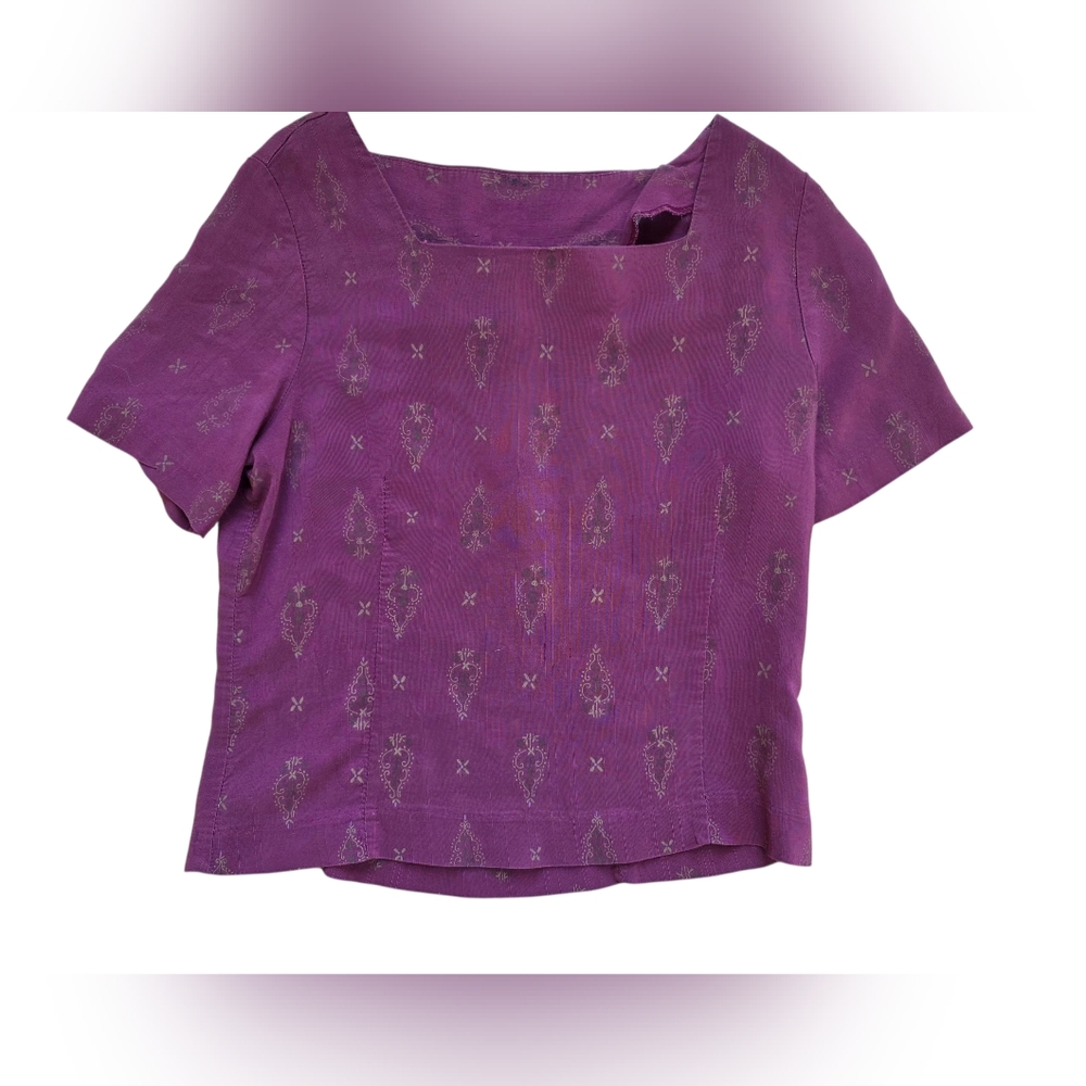 Ship 'N Shore Dusty Red Boho Print Short Sleeve Blouse Size XSP